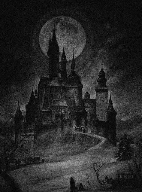 Goth Castle, Haunted House Pictures, Castle Sketch, Vampire Castle, Castle Tattoo, Castle Drawing, Surreal Tattoo, Castle Painting, Dark Castle