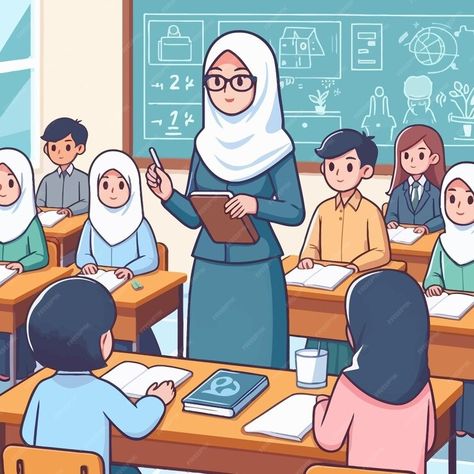 A cartoon illustration of a teacher with students in a classroom | Premium AI-generated vector Student And Teacher Cartoon, Teacher Drawing Cartoon, Teacher With Students, Teacher Teaching Students, Teachers Illustration, Teacher Cartoon, Teacher Posters, Student Cartoon, Student Drawing