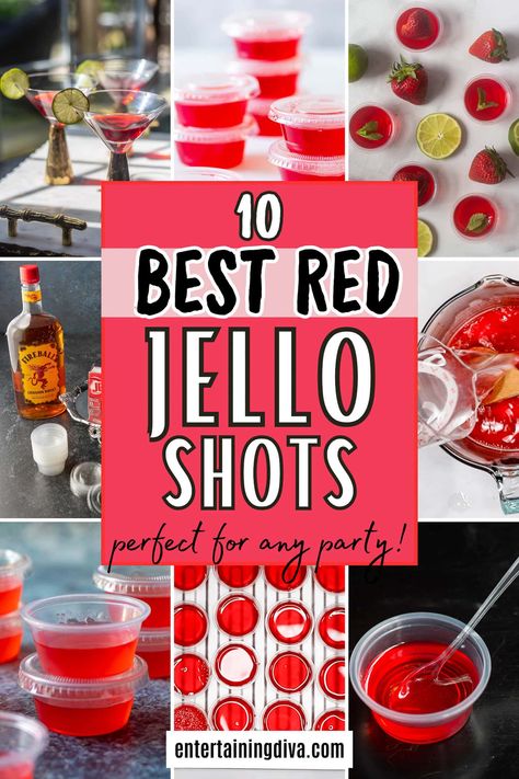 10 Of The Best Red Jello Shots | Party Cocktails Jell-o Shots With Tequila, Rootbeer Jello Shots Alcohol, Themed Happy Hour Ideas, Jell-o Shot Charcuterie Board, Gin Jello Shots, Alcohol Shots Charcuterie Board, Jell O Shot Recipes Alcohol, Jell-o Shot Ideas, Jelloshots Recipes