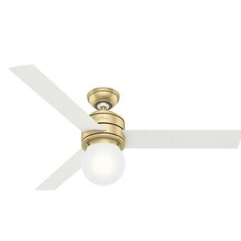 Hunter Fan 52" Bennett 5 - Blade Flush Mount Ceiling Fan with Light Kit Included & Reviews | Wayfair Bedroom Fans, Brass Ceiling Fan, Living Room Ceiling Fan, Ceiling Fan With Lights, 3 Blade Ceiling Fan, Bedroom Redo, Globe Light, Best Ceiling Fans, Remote Control Light