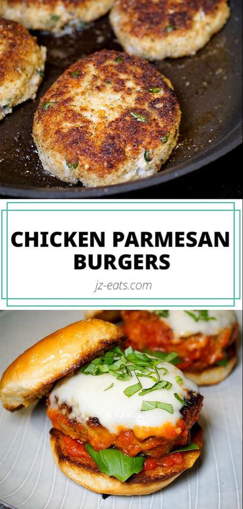 Chicken Parmesan Burgers, Hot Sandwiches, Pub Grub, Fun Desk, Chicken Burgers Recipe, Ground Chicken Recipes, Chicken Parm, Chicken Dinners, Awesome Recipes