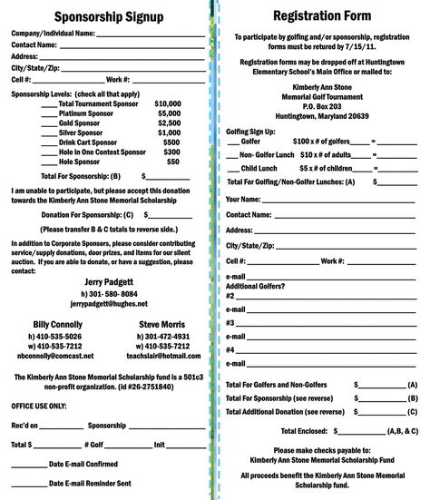 Kimberly Ann Stone 4th Annual Memorial Golf Tournament: Registration Form Golf Tournament Ideas Fundraising, Golf Tournament Ideas, Sponsorship Form Template, Sponsorship Levels, Golf Fundraiser, Softball Tournament, Softball Tournaments, Kimberly Ann, Golf Event