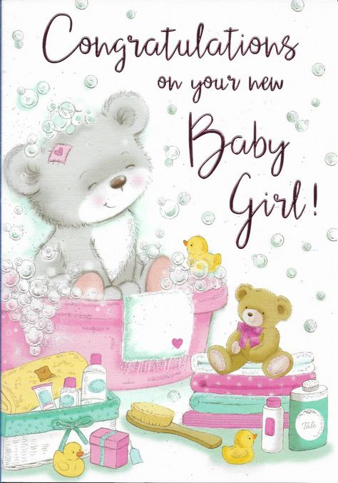 Congratulations Baby Girl, New Baby Pictures, Baby Girl Card, Congratulations Baby, Bear Pictures, Girl Themes, Luxury Card, Girl A