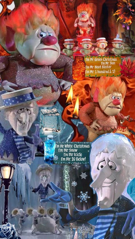 #christmas #heatmiser #snowmiser #aesthetic Heat Miser And Snow Miser Costume, Heat And Snow Miser, Snow Miser And Heat Miser, A Miser Brothers Christmas, Heat Miser And Snow Miser, Miser Brothers, Funny Christmas Wallpaper, Snow Miser, Heat Miser