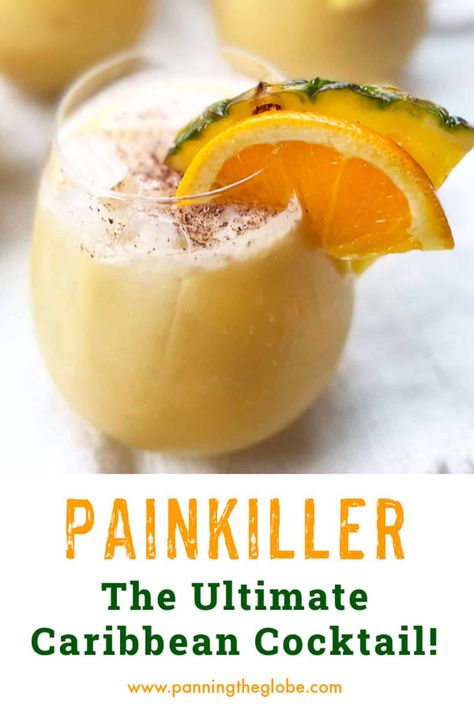 The Painkiller is the signature cocktail of the Virgin Islands. It's a fruity, creamy, refreshing rum drink - similar to a piña colada only less sweet and more sophisticated, with rich, smooth, subtle flavors. A wonderful drink for a festive brunch or for cocktails on a summer night. #Painkiller #TropicalDrink #CocktailRecipe Refreshing Rum Drinks, Alcoholic Slush Recipes, Painkiller Drink, Painkiller Recipe, Painkiller Cocktail, Fruity Alcohol Drinks, Coco Lopez, The Virgin Islands, Drink Recipes Nonalcoholic