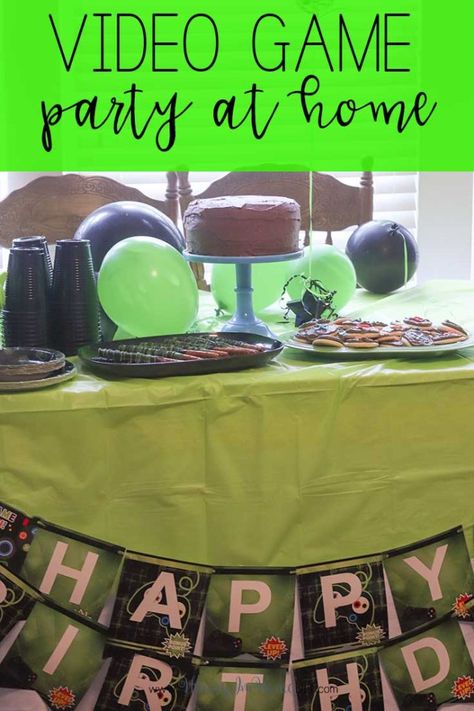 Throw an awesome video game party at home with these video game birthday party ideas. You can find ideas for video game party food, video game party decorations, video game party favors, and video game party ideas for boys. You can also see lots of video game birthday party decorations, video game birthday party cake, and video game birthday party food. It great birthday party ideas for boys and birthday themes for boys. Gamer Themed Birthday Games, Video Game Birthday Cupcakes, Level Up Birthday Party Decorations, Gaming Theme Party, Diy Gamer Birthday Decor, Video Game Truck Birthday Party, Xbox Themed Birthday Party, Video Game Birthday Party Activities, Xbox Party Ideas