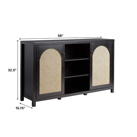 Rattan Desk, Rattan Door, Rattan Sideboard, Black Rattan, Buffet Sideboard, Black Sideboard, Tv Sideboard, Walker Edison, Grey Panels