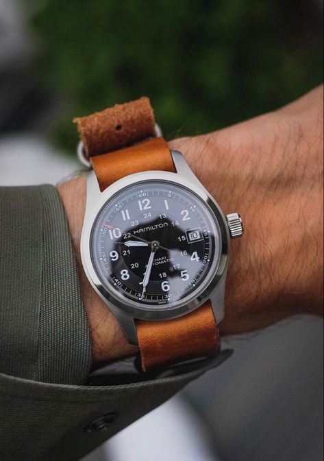 Hamilton Khaki Field Automatic 38mm on leather nato-type strap Hamilton Khaki Field Automatic 38mm, Hamilton Khaki Field Automatic, Vintage Dive Watches, Hamilton Watches, Hamilton Khaki Field, Hamilton Khaki, Nato Strap Watches, Hamilton Watch, Field Watches