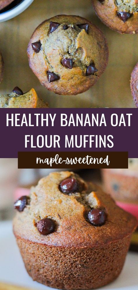 These healthy banana oat flour muffins are sweetened with maple syrup and made with oat flour instead of wheat, so they are naturally gluten-free. Perfect for breakfast and snacks. Banana Oat Flour Muffins, Banana Oat Flour, Oat Flour Banana Muffins, Oat Flour Banana Bread, Oat Flour Muffins, Oat Flour Recipes, Gluten Free Banana Muffins, Healthy Banana Muffins, Banana Oat Muffins