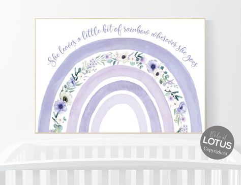 Rainbow Nursery Girl, Pastel Rainbow Nursery, Lilac Nursery, Rainbow Girls Room, Boho Rainbow Nursery, Purple Nursery, Rainbow Boho, Rainbow Room, Nursery Room Inspiration