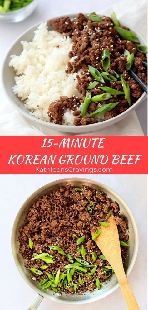 15-Minute Korean Ground Beef is the perfect weeknight dinner! Cook the budget-friendly ground beef with a simply Korean sauce that uses just a few ingredients from your pantry. Serve with some rice and steamed veggies for a healthier and more affordable takeout alternative. Korean Ground Beef Bowls will be a new family favorite! Ground Beef Bowls, Rice Ideas, Korean Sauce, Beef Dinner Recipes, Korean Ground Beef, Ground Beef And Broccoli, Ground Beef And Rice, Ground Beef Dinner, Dinner Recipes With Ground Beef