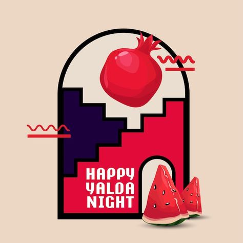 Vector happy iranian yalda night vector ... | Premium Vector #Freepik #vector #traditional #tile #iran #fruit Yalda Card Design, Yalda Night Illustration Art, Yalda Poster Design, Yalda Motion, Happy Yalda Night Poster, Yalda Night Design, Yalda Poster, Yalda Illustration, Yalda Night Illustration