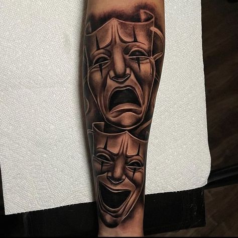 Laugh Now Cry Later Tats, Guys Hand Tattoos, Tattoos For Guys Hand, Upper Arm Tattoo Men, Clown Face Tattoo, Upper Arm Tattoos For Guys, Arm Tattoo Men, Upper Arm Tattoo, Simple Hand Tattoos