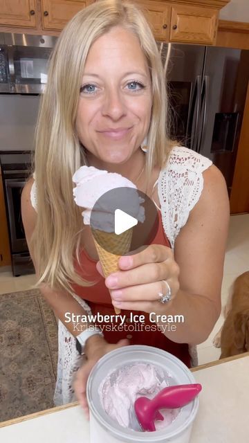 Kristy Hawk on Instagram: "Strawberry Ice Cream 🍓🍦 I was craving ice cream so I whipped up a new recipe using fresh strawberries. It is delicious! I have more ice cream recipes in my Kristy’s Keto Recipes Cookbook. www.Kristysketolifestyle.com  *If you plan to eat it all right out of the ice cream maker, any sweetener will work. HOWEVER, if you plan to put it in the freezer, it is important to use Allulose as it will keep it soft and prevent it from hardening like a rock. :) *In the video, I said I used powdered monkfruit. It tasted good but was too hard after placing it in the freezer overnight.   RECIPES - 2 servings  INGREDIENTS: 1 cup heavy whipping cream  1/4 cup allulose 6 small strawberries  1 tsp vanilla extract   DIRECTIONS: 1. Add all of the ingredients to a blender and purée u Craving Ice Cream, Frozen Ice Cream, Strawberry Ice Cream Recipe, Overnight Recipes, Ice Cream Mixture, Frozen Ice, Keto Ice Cream, Low Carb Sweets, Like A Rock