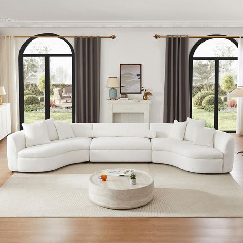 PRICES MAY VARY. This living room boucle sofa couch is upholstered with soft delicate teddy fabric which is very skin friendly on the touch. Long service life, wear-resistant, breathable and comfortable,easy to clean, bringing delicate comfort feeling, and easily creating a warm home atmosphere. The cloud couch coming with movable pillows,adopts the ergonomic design to fit the curve of the body, it is provide a wide back support, armrests of appropriate height, the cushion is filling with high r Cloud Couch Living Room, Circle Sofa, Oversized Sectional Sofa, Curved Couch, Curved Sectional, Glam Living, Style Salon, Upholstered Couch, Round Sofa