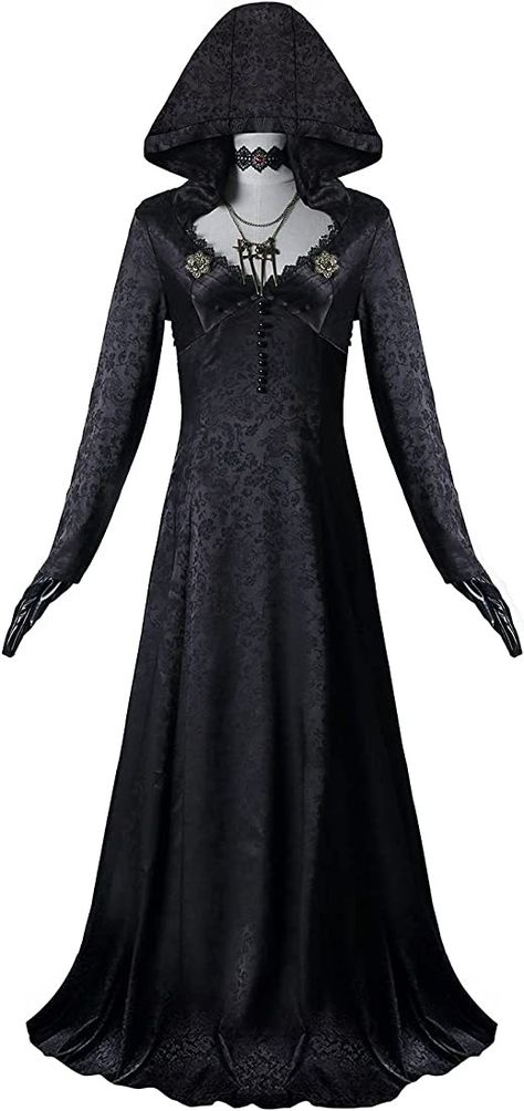 Bela Dimitrescu Cosplay Costume for Biohazard Village Vintage Vampire Lady Long Black Dress Halloween Role Play Outfit Lady Dimitrescu Daughters Cosplay, Lady Dimitrescu's, Black Dress Halloween, Vampire Lady, Vintage Vampire, Bela Dimitrescu, Diy Fashion Clothing, Hooded Dress, Fit Ideas