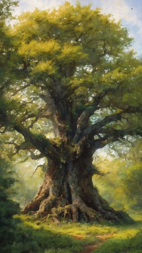 Old Trees Photography, Tree Reference Photography, Big Tree Painting, Big Tree Drawing, Dark Naturalism Aesthetic, Big Old Tree, Bush Drawing, Watercolor Calendar, Forest Drawing