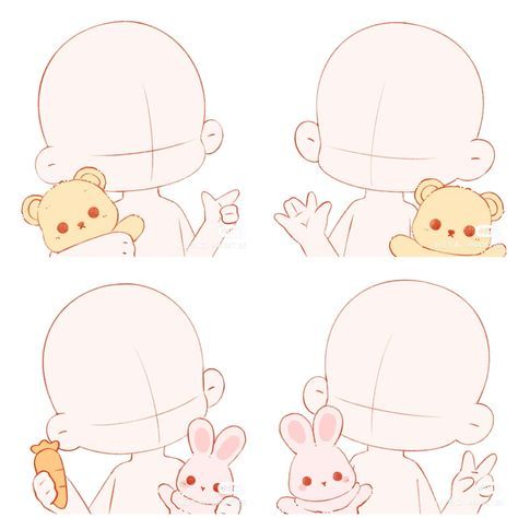 Art Poses Chibi, Chibi Art Template, Chibi Reference Sheet, Chibi Floating Poses, Easter Poses Drawing, Chibi Heart Pose, Baby Base Drawing, Chibi Base Pose Cute, Chibi Sketch Poses