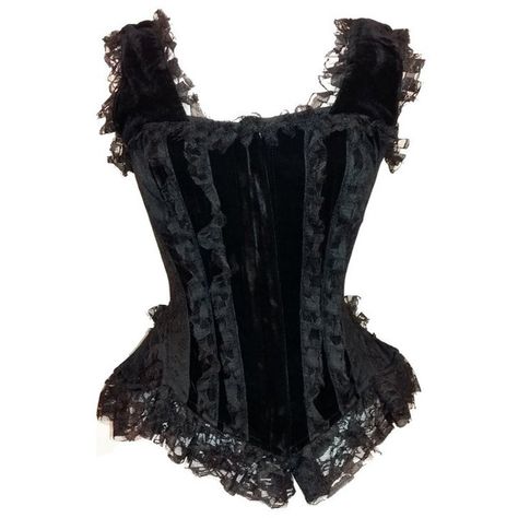 Athena Black Velvet Overbust Corset by Burleska ❤ liked on Polyvore featuring tops, flounce top, frilly tops, zipper top, zip top and flutter-sleeve top Corset Outfit Goth, Goth Corset Outfit, Front Lace Corset, Front Lace Up Corset, Black Corset Outfit, Zipper Corset, Armadura Cosplay, Velvet Bustier, Velvet Corset