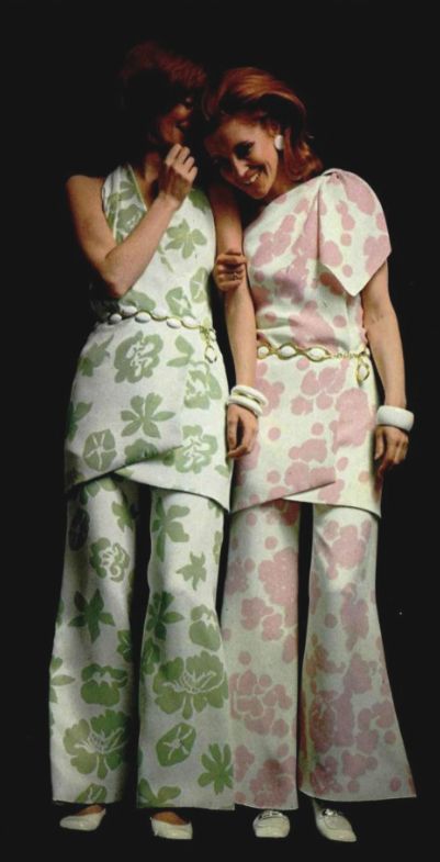 1969 Christian Dior evening wear pant suit late 60s early 70s transition era white green pink floral halter long tunic shirt style designer couture models print ad vintage fashion Late 60s Fashion, 1969 Fashion, 60’s Fashion, Vintage Fashion 1960s, Patti Hansen, Fashion 1970s, Jean Patou, 60s 70s Fashion, Lauren Hutton