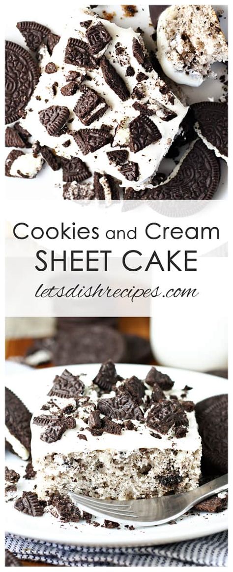 Photography Cookies, Recipes Oreo, Creamy Vanilla Frosting, Crushed Oreo, Recipe Sheet, Sheet Cake Recipe, Dessert Parfait, Cookies And Cream Cake, Fluff Recipe