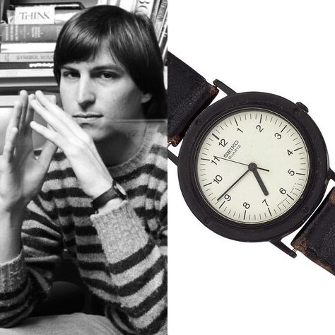 The simple black-and-white watch worn extensively by the Steve Jobs during the early days of Apple sold today for $42500. Yes it's a #seiko. Full story on HODINKEE. by hodinkee Bill Gates Steve Jobs, Apple Watch Clock Faces, Japanese Watch, Diving Watch, White Watch, Streetwear Shop, Watch Lover, Bill Gates, Rich People