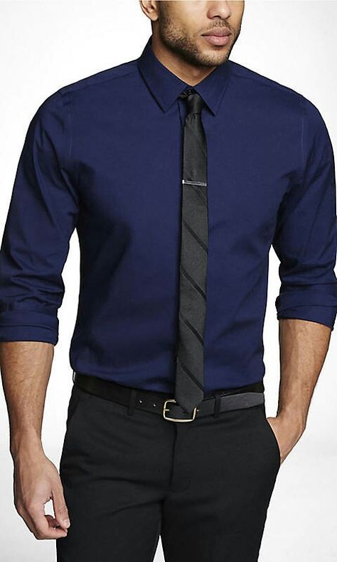 Navy Blue Shirt Outfit, Blue Shirt Outfit Men, Mens Blue Dress Shirt, Navy Blue Dress Shirt, Formal Dresses For Men, Dark Blue Shirt, Blue Dress Shirt, Shirt Outfit Men, Formal Men Outfit