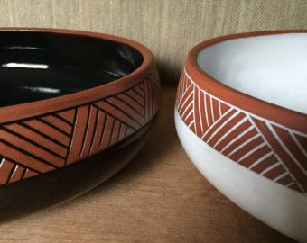 Geometric Bowl, Carved Pottery, Terracotta Pottery, Navajo Pottery, Large Bowls, Ceramic Serving Bowl, Large Salad, Earthenware Pottery, Cerámica Ideas