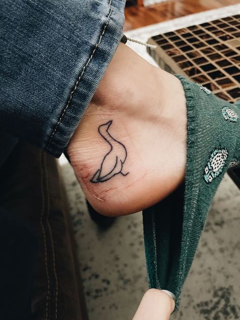 Goose Doodle Tattoo, Minimalist Goose Tattoo, Mini Duck Tattoo, Goose Outline Tattoo, Cute Goose Tattoo, Goose Tattoo Simple, Duck Outline Tattoo, Waterfowl Tattoo, Silly Goose Tattoo