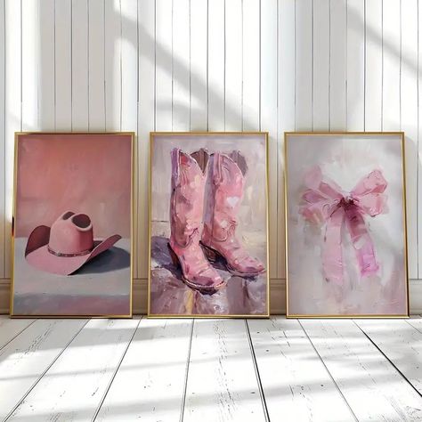 Pink Cowgirl Accessories Canvas Wall Art Unframed Prints - Temu Pink Cowgirl Aesthetic, Beachy Prints, Cowgirl Bedroom, Cowgirl Room, Cowgirl Print, Modern Cowgirl, Dorm Art, Retro Preppy, Dorm Posters