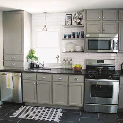 Gray Cabinets, Decor Ikea, Organizing Hacks, Slate Flooring, This Old House, Kitchen Decorating, Kitchen Redo, Diy Interior, Trendy Kitchen