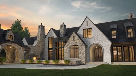 Tudor Craftsman House, Transitional House Exterior, Modern Tudor House Exterior, Transitional Architecture, Tudor Homes, Modern Brick House, Mountain Craftsman, Dean Thomas, Vineyard House