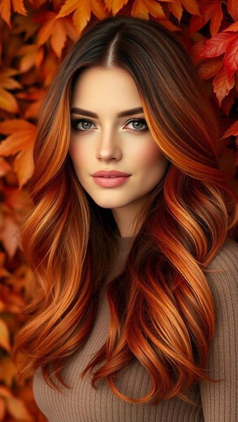 10 Stunning Ways to Rock Pumpkin Spice Hair This Fall Pumpkin Highlights, Spice Hair Color, Latte Hair, Trendy Highlights, Pumpkin Spice Hair Color, Pumpkin Spice Hair, Red Hair With Blonde Highlights, Medieval Hairstyles, Subtle Balayage