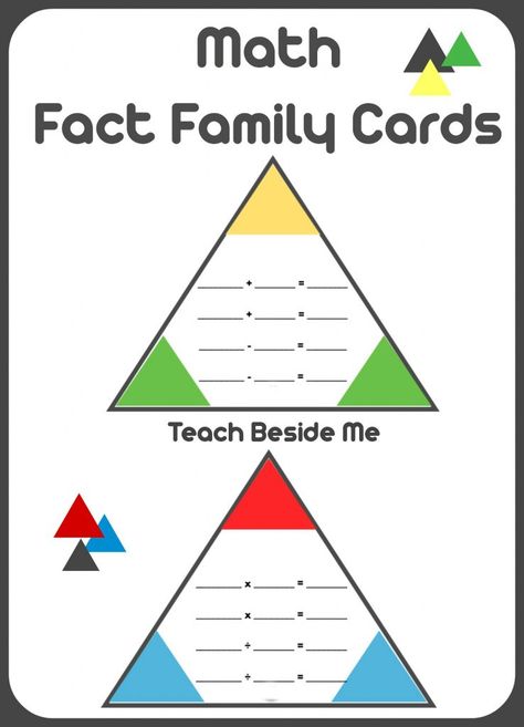 Printable Math Fact Families Cards – Teach Beside Me Triangle Cards, Fact Family Worksheet, Math Fact Games, Family Worksheet, Math Activities For Kids, Singapore Math, Fact Families, Math Printables, Family Cards