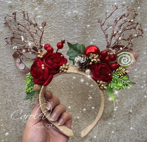 Christmas Headband Diy, Geek Outfit, Christmas Headdress, Diy Disney Ears, Disney Ears Headband, Disney Headbands, Christmas Date, Holiday Headbands, Disney Mickey Ears