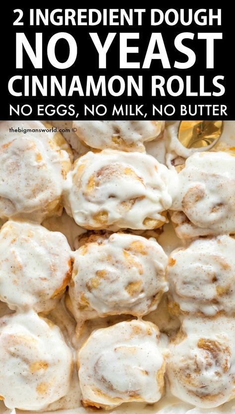 Food Cinnamon Rolls, Cinnamon Rolls No Yeast, Yeast Cinnamon Rolls, Biscuits Sweet, No Yeast Cinnamon Rolls, 2 Ingredient Dough, Vegan Greek Yogurt, 2 Ingredient Recipes, Vegan Cinnamon Rolls