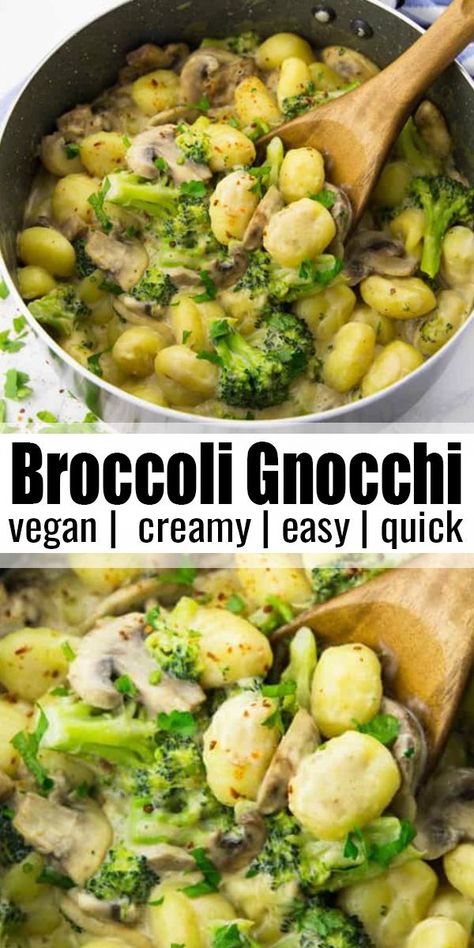 Gnocchi Broccoli, Broccoli Gnocchi, Mushroom Gnocchi, Gnocchi Vegan, Vegan Broccoli, Vegan Noodles, Wfpb Recipes, Gnocchi Recipes, Makanan Diet