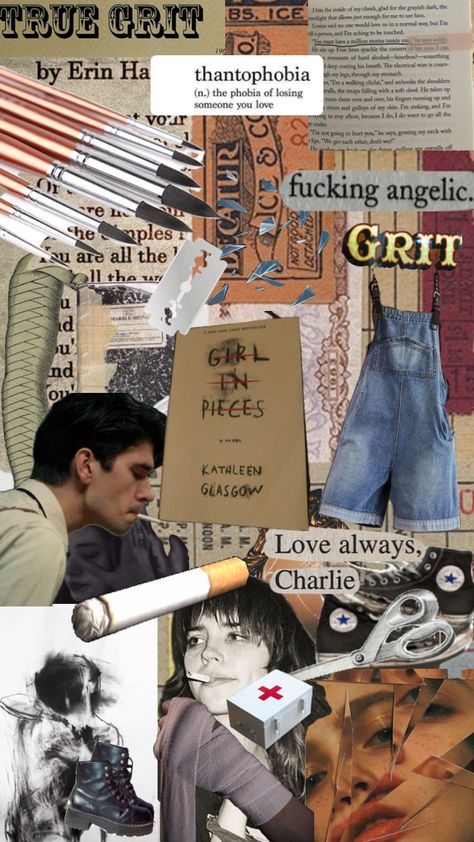 #girlinpieces #kathleenglasgow #book Girl In Pieces Book, Lock Screen Collage, Kings Cage, Kathleen Glasgow, Charlie Davis, Girl In Pieces, School Backpack Essentials, Complex Characters, Backpack Essentials