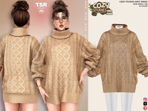 The Sims Resource - COZY STUDIES KNIT DRESS BD1343 Sims 4 Knitting Mod, Elderly Clothes, Mods Sims 4, Sims 4 Challenges, The Sims 4 Packs, Sims 4 Teen, Sims 4 Dresses, Sims 4 Collections, Sims 4 Mods Clothes