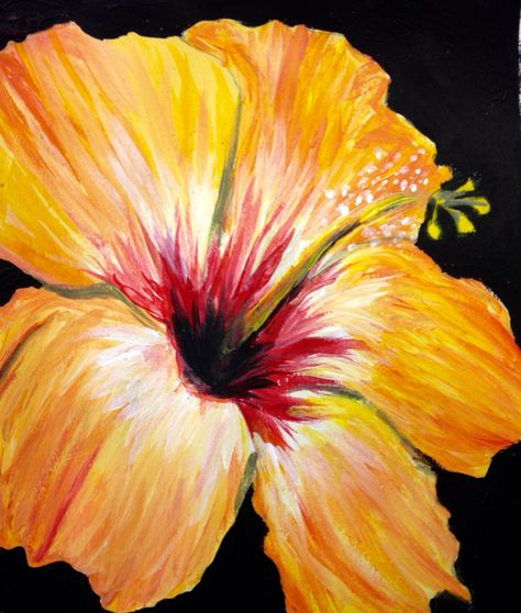 Flower 2 Habisquis Flower Painting, Hawaiian Flower Painting, Big Flower Painting, Hibiscus Flower Painting, Hibiscus Painting, Piskel Art, A Level Art Sketchbook, Oil Pastel Paintings, Canvas Painting Designs