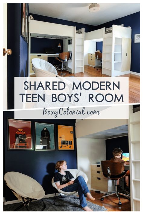 Bedroom Desk Chair, Ikea Loft, Ikea Loft Bed, Shared Boys Rooms, Boys Shared Bedroom, Kids Bedroom Boys, Teenage Boy Room, Boys Room Design