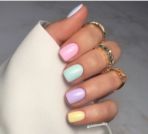 Pastel Color Nails, Acrylic Nails Pastel, Engagement Nails, Nails Pastel, Multicolored Nails, Pastel Nails Designs, Short Gel Nails, Simple Gel Nails, Cute Gel Nails