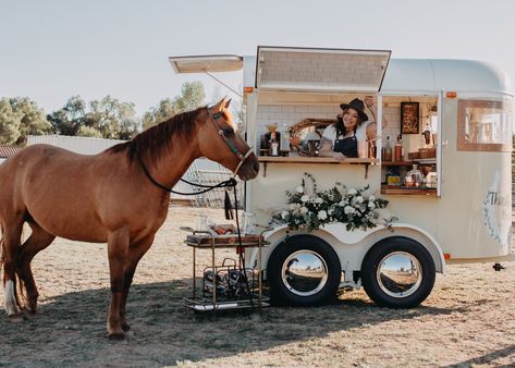 Horse Trailer Into Bar, Converting Horse Trailer Into Bar, Vintage Horse Trailer Bar, Mobile Horse Trailer Bar Ideas, Diy Horse Trailer Bar, Horse Trailer Bar Ideas, Horse Trailer Flower Shop, Horse Trailer Coffee Bar, Mobile Bar Interior