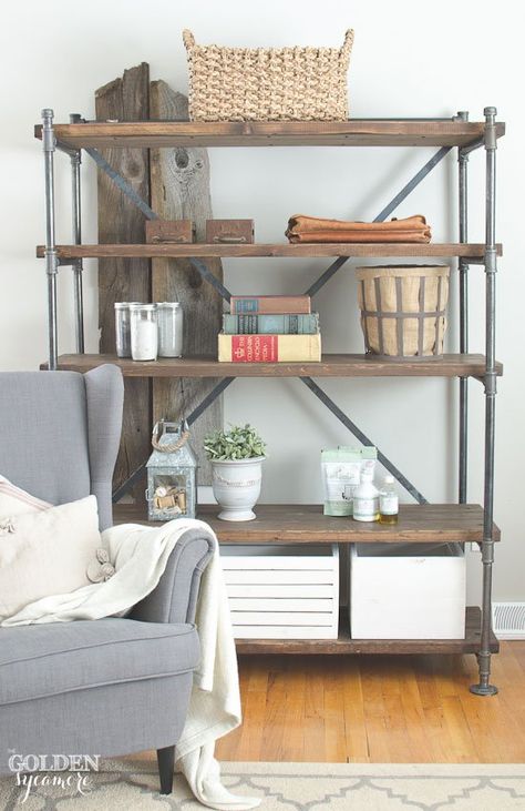 industrial pipe shelving Diy Shelves Ideas, Regal Industrial, Pipe Shelving, Rustic Industrial Decor, Pipe Furniture, Modern Restaurant, Industrial Pipe, Industrial Shelving, Design Industrial