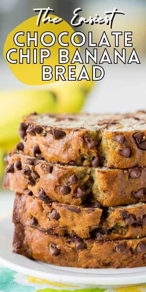 WOW! This One Bowl Chocolate Chip Banana Bread is so easy and seriously SO GOOD! Chocolate Chip Banana Bread Recipe, Ripe Banana Recipe, Chocolate Chip Bread, Easy Banana Bread Recipe, Chocolate Chip Banana, Banana Nut Bread, Chocolate Chip Banana Bread, Chocolate Chip Recipes, Chips Recipe