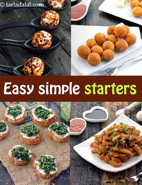 Easy, Simple Starters Recipes Starter Dinner Party, Starter Ideas Dinner Party Easy, Simple Veg Dinner Recipes, Quick Indian Appetizers Vegetarian, Easy Starters Recipes Simple, Mini Indian Appetizers, Indian Snacks For Party Finger Foods, Indian Starters Recipes, Indian Easy Snacks