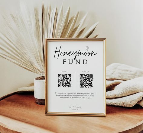 Minimalist Honeymoon Fund QR Code Sign Honeymoon Fund QR Code Template Venmo Honeymoon Fund Sign Download Printable 8x10 Wedding Sign QR Cod Qr Code Template, Honeymoon Fund Sign, Qr Code Sign, Honeymoon Fund, Qr Codes, Wedding Sign, Paper Template, Wedding Invitation Templates, Qr Code