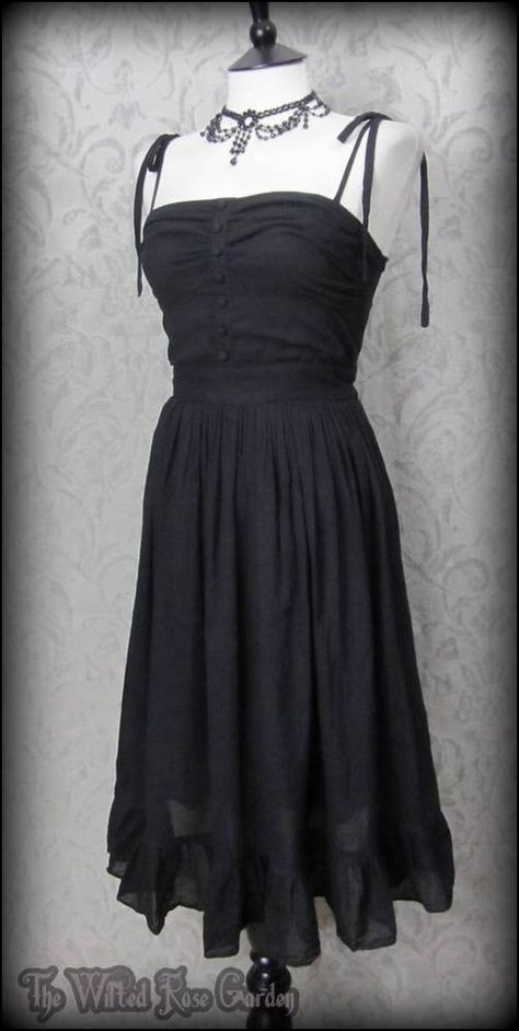 Vintage Goth Black Cotton Ruffle Summer Sun Dress 8 10 Rockabilly 50's Pin Up | THE WILTED ROSE GARDEN Goth Sundress, Goth Swimsuit, Summer Goth Outfits, Wilted Rose, Alternative Fashion Outfits, Everyday Goth, Goth Stuff, Summer Sun Dress, Dark Mori