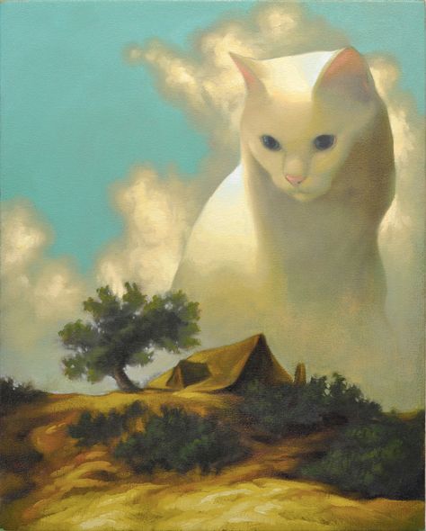 Megan Ellen Macdonald, Up In The Clouds, Giant Animals, White Cats, Cats Illustration, Arte Animal, In The Clouds, Cat Painting, Cat Illustration