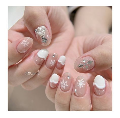 Nail Xmas, Nails Noel, Nail Noel, Nail 2024, Snow Nails, Korean Nail Art, December Nails, Beauty Nails Design, Korean Nails